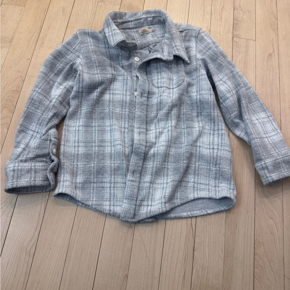 Faherty Kids Plaid Button Down Shirt - Gray and White